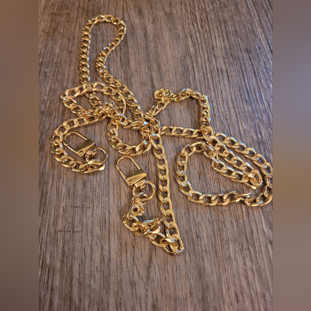 Gold, silver, gunmetal tone purse chain 47.2 in